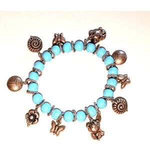 Louisa della Salda 925 Sterling Silver Italy Blue Stone Stretch Charm Bracelet